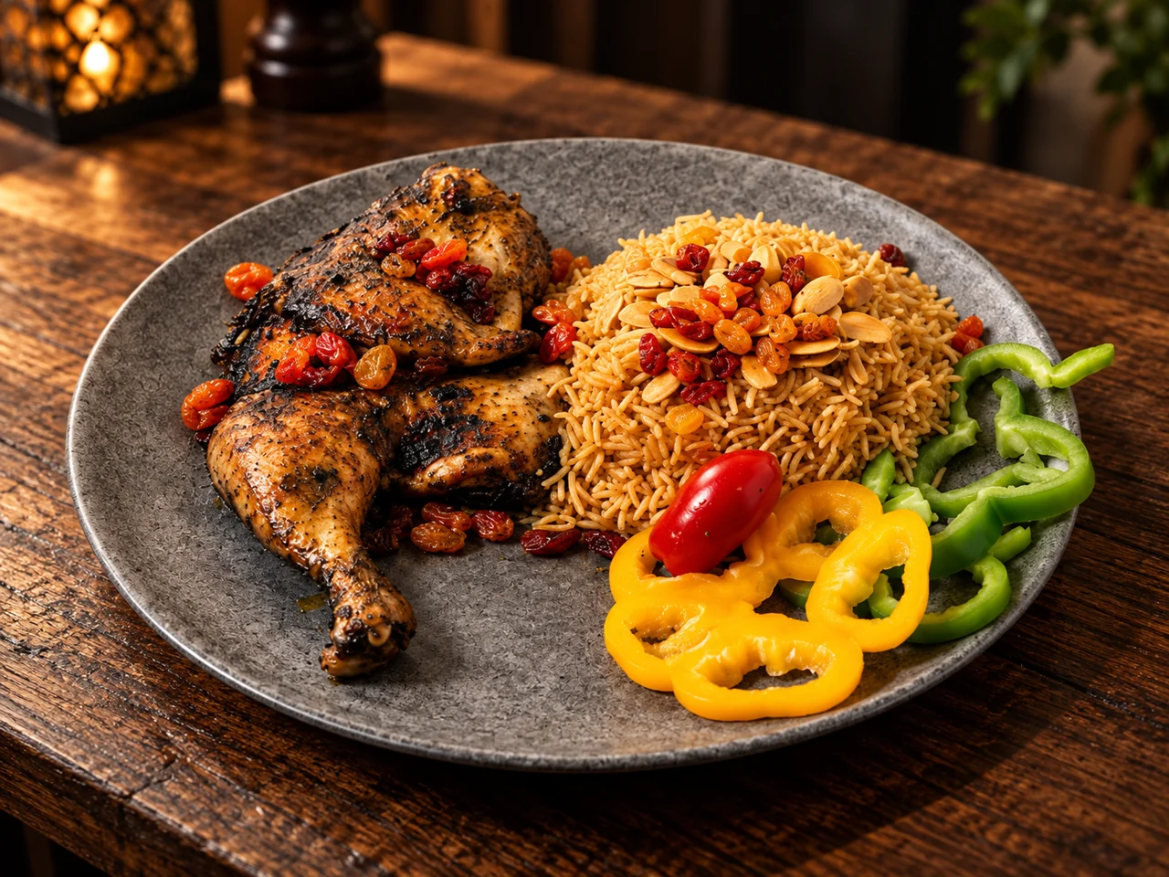 زرب نصف دجاجة مع الأرز والمكسرات